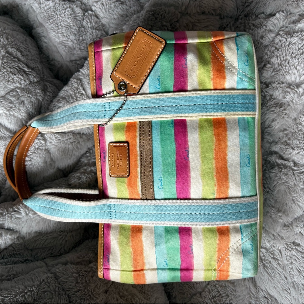 Y2K Coach Hampton Watercolour Striped Canvas Bag - Picture 12 of 12